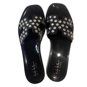 Nicole‎ Miller New York Black Rhinestone Slide Sandals Women's